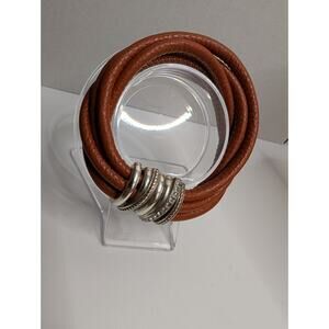 Brighton Leather Wrap Bracelet 7.5in Silver Tone Crystal Accent Magnetic